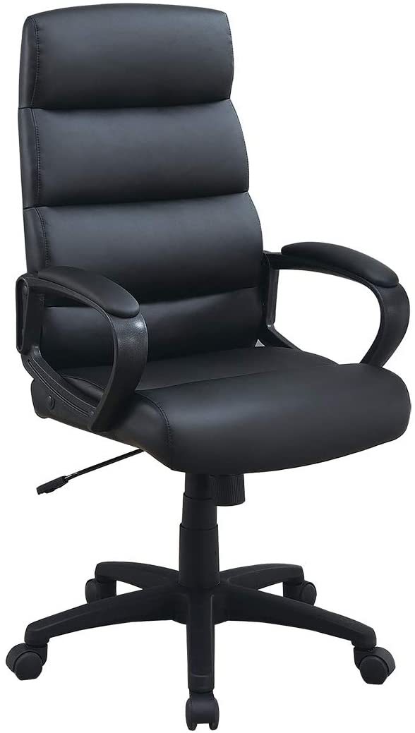 Black Faux Leather Cushioned Upholstered 1Pc Office Chair Adjustable Height Desk Chair Relax Black Office Contemporary,Modern Office Chairs Solid Back Adjustable Height Bonded Leather