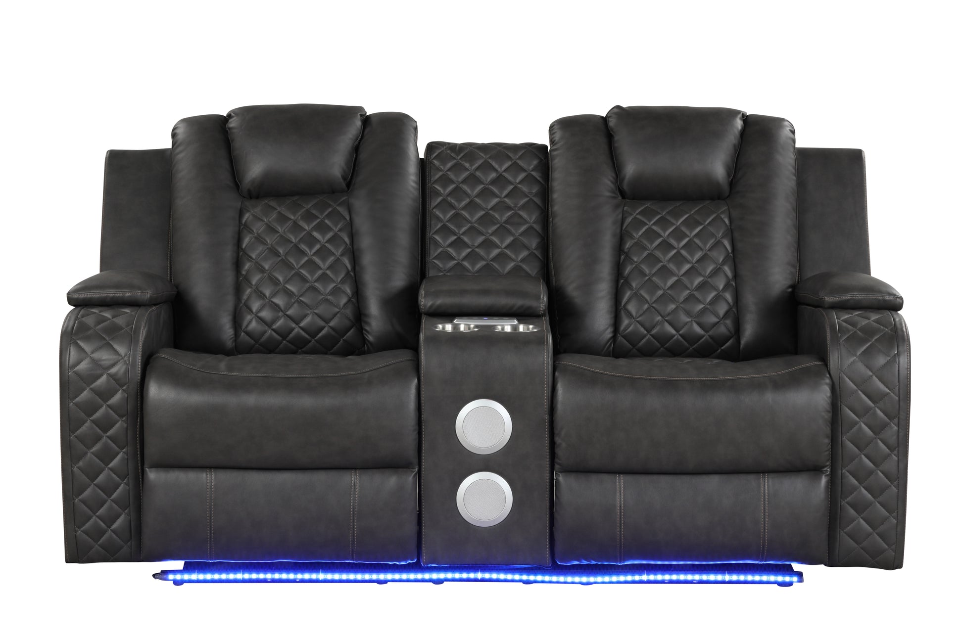 Benz Led & Power Recliner 2 Pc Made With Faux Leather In Gray Grey Faux Leather Metal Primary Living Space Medium Soft Cushion Back Contemporary,Modern Rolled Arms Solid Wood Mdf Faux Leather 5 Seat