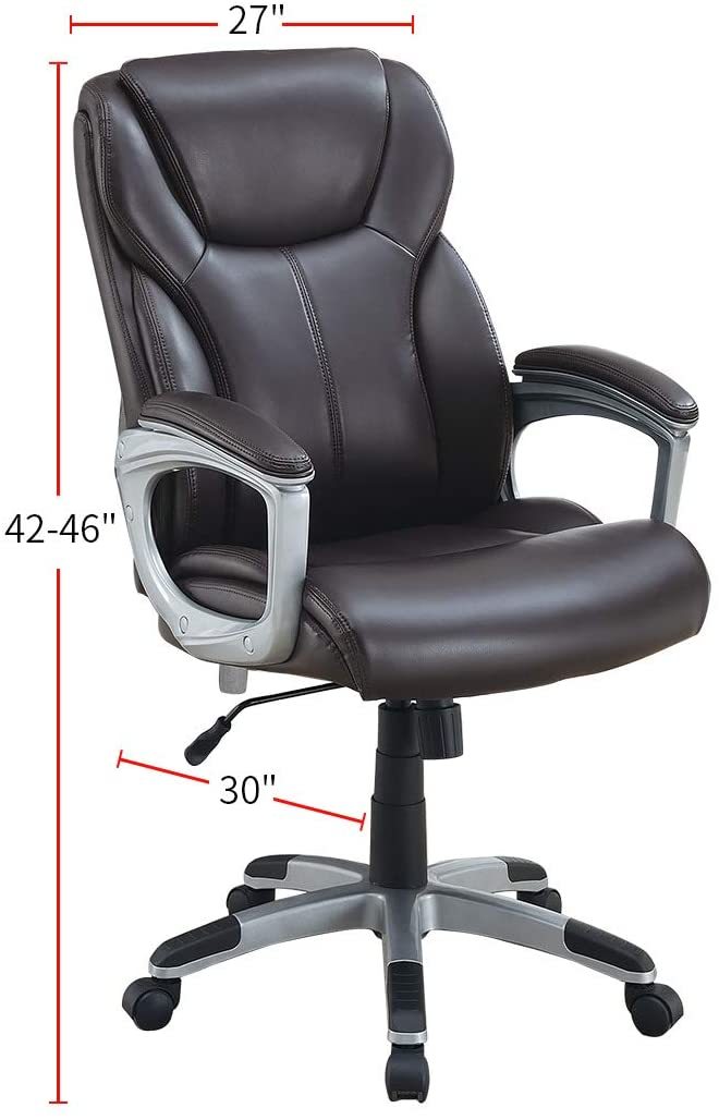 1Pc Office Chair Brown Color Cushioned Headrest Adjustable Height Executive Chair Armrest Lumbar Support Work Relax Brown Office Contemporary,Modern Office Chairs Solid Back Ergonomic Fabric