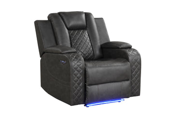 Benz Led & Power Recliner Chair Made With Faux Leather In Gray Grey Polypropylene