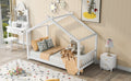 Twin Size House Platform Bed With Headboard And Footboard,Roof Design,White White Pine