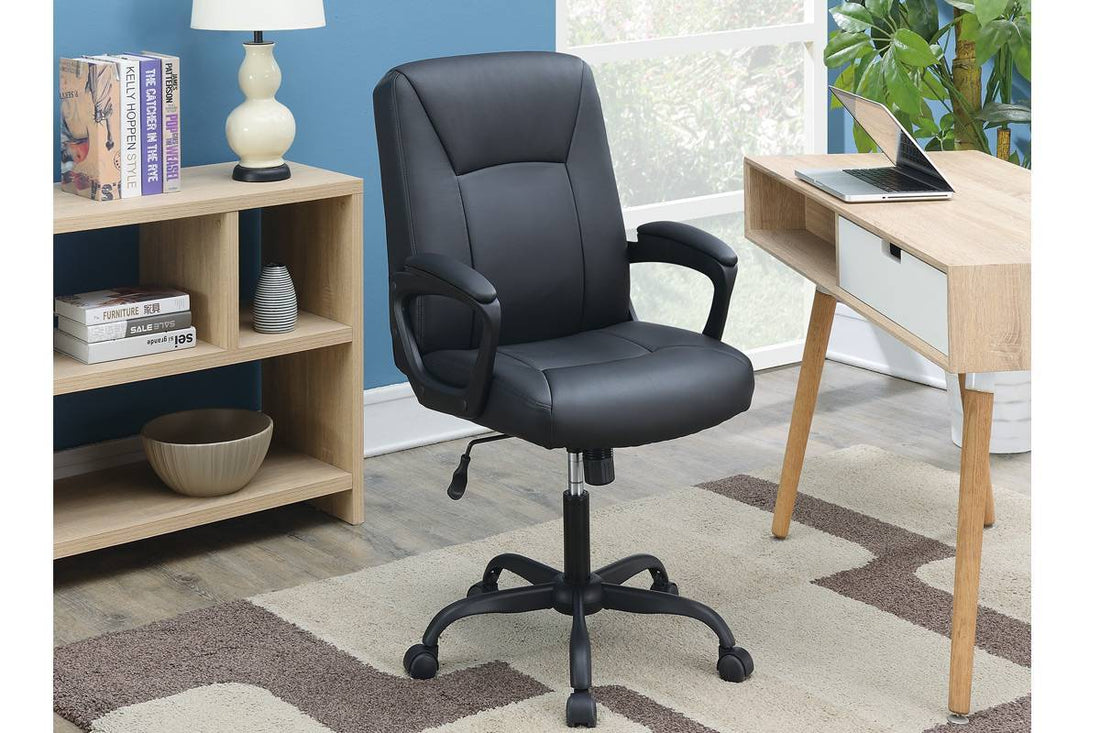 Relax Cushioned Office Chair 1Pc Black Upholstered Seat Back Adjustable Chair Comfort Black Office Modern Office Chairs Adjustable Height Fabric