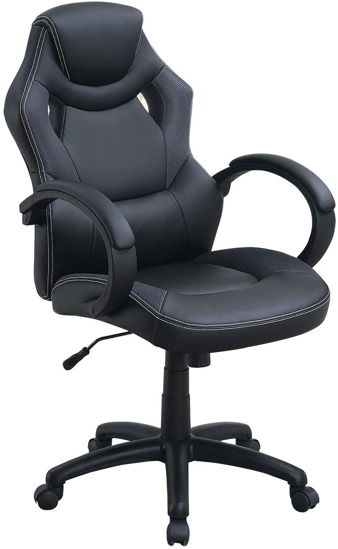 Office Chair Upholstered 1Pc Cushioned Comfort Chair Relax Gaming Office Work Black Color Black Office Mid Century Modern,Modern Office Chairs Solid Back Adjustable Height Fabric