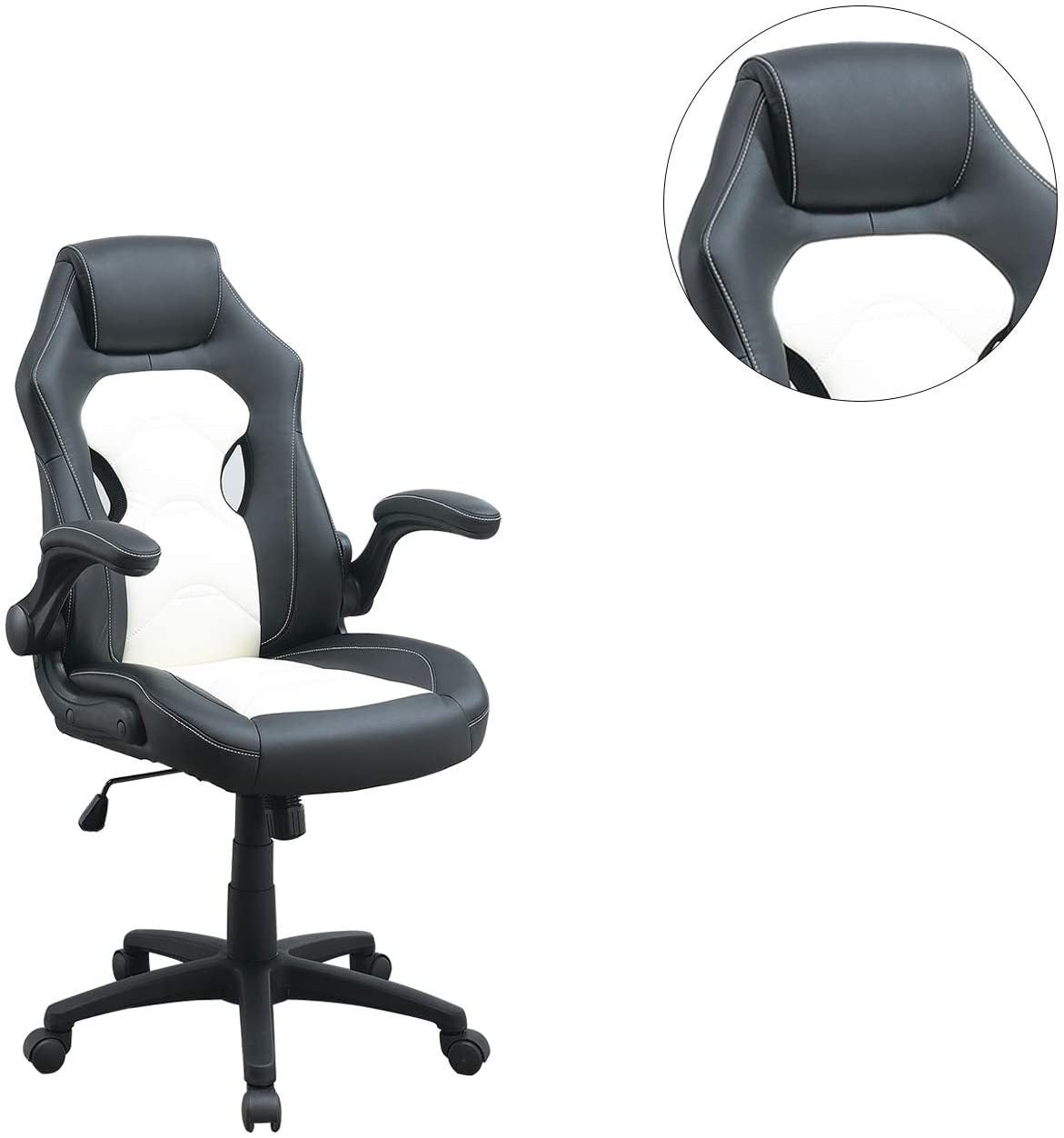 Office Chair Upholstered 1Pc Comfort Chair Relax Gaming Office Chair Work Black And White Color Black White Office Contemporary,Mid Century Modern,Modern Office Chairs Adjustable Height Fabric