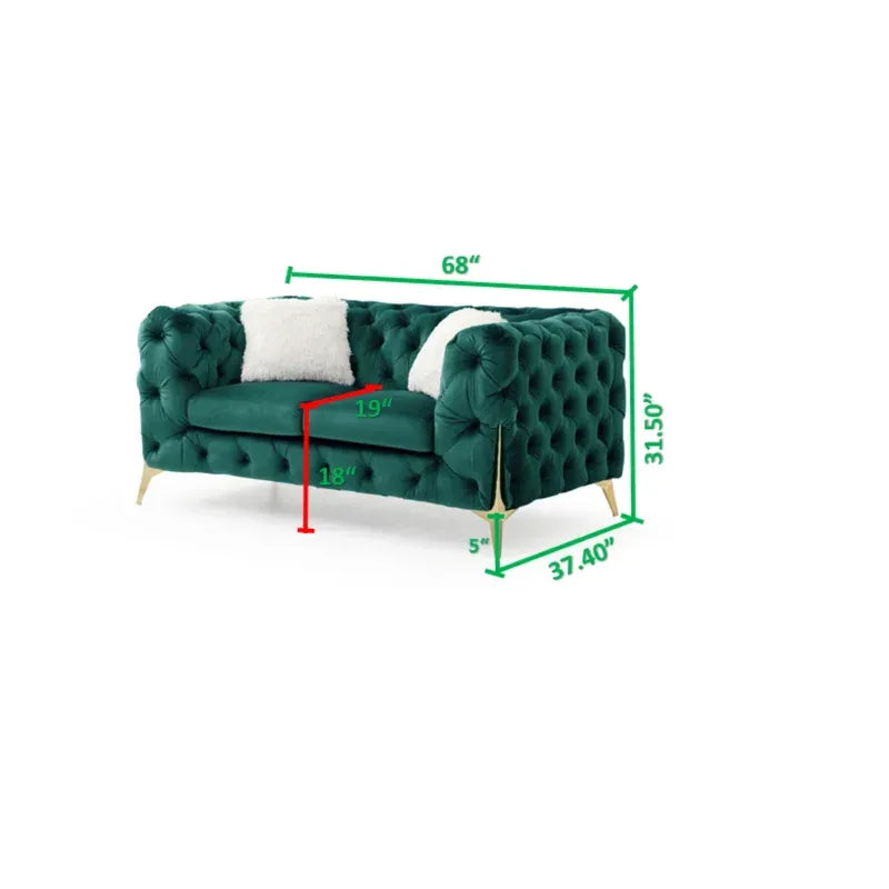 Moderno Tufted 2 Pc Living Room Set Finished In Velvet Fabric In Green Green Wood 5 Seat