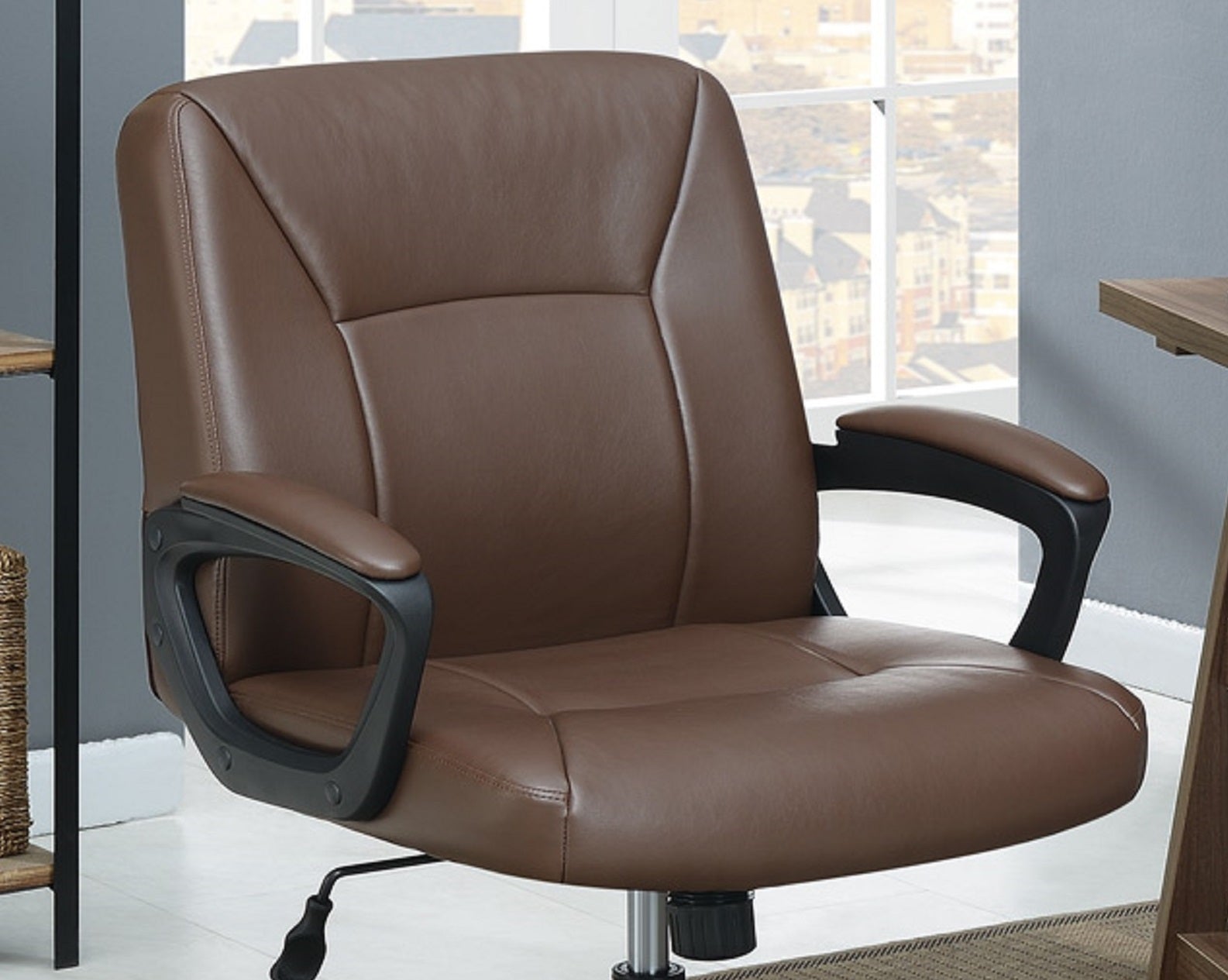 Relax Cushioned Office Chair 1Pc Brown Color Upholstered Seat Back Adjustable Chair Comfort Brown Office Contemporary Office Chairs Solid Back Adjustable Height Fabric