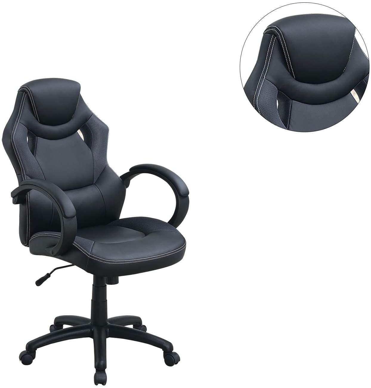 Office Chair Upholstered 1Pc Cushioned Comfort Chair Relax Gaming Office Work Black Color Black Office Mid Century Modern,Modern Office Chairs Solid Back Adjustable Height Fabric