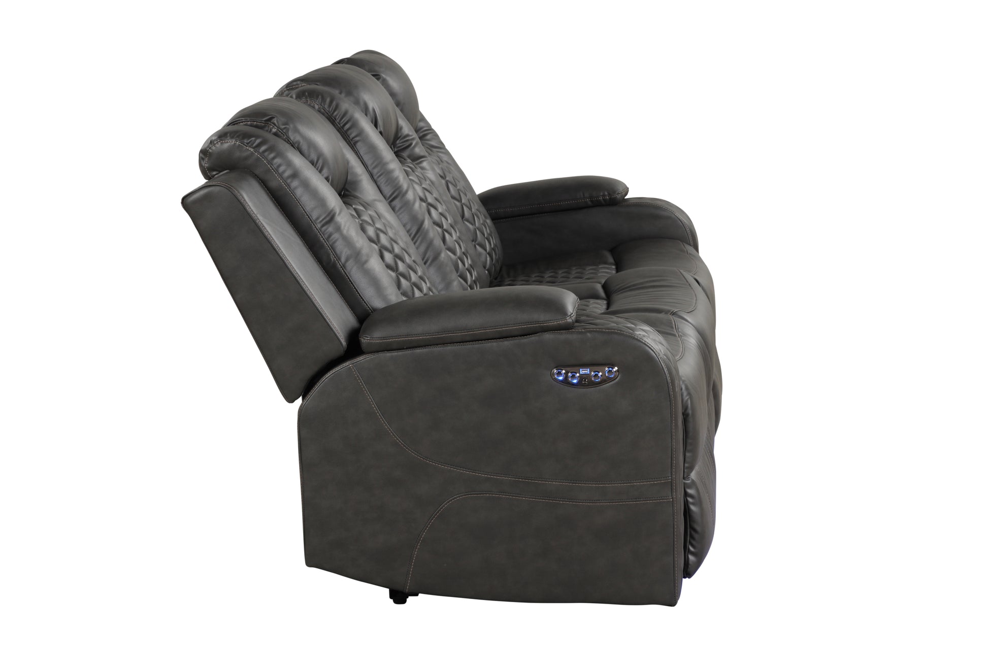 Benz Led & Power Recliner 2 Pc Made With Faux Leather In Gray Grey Faux Leather Metal Primary Living Space Medium Soft Cushion Back Contemporary,Modern Rolled Arms Solid Wood Mdf Faux Leather 5 Seat