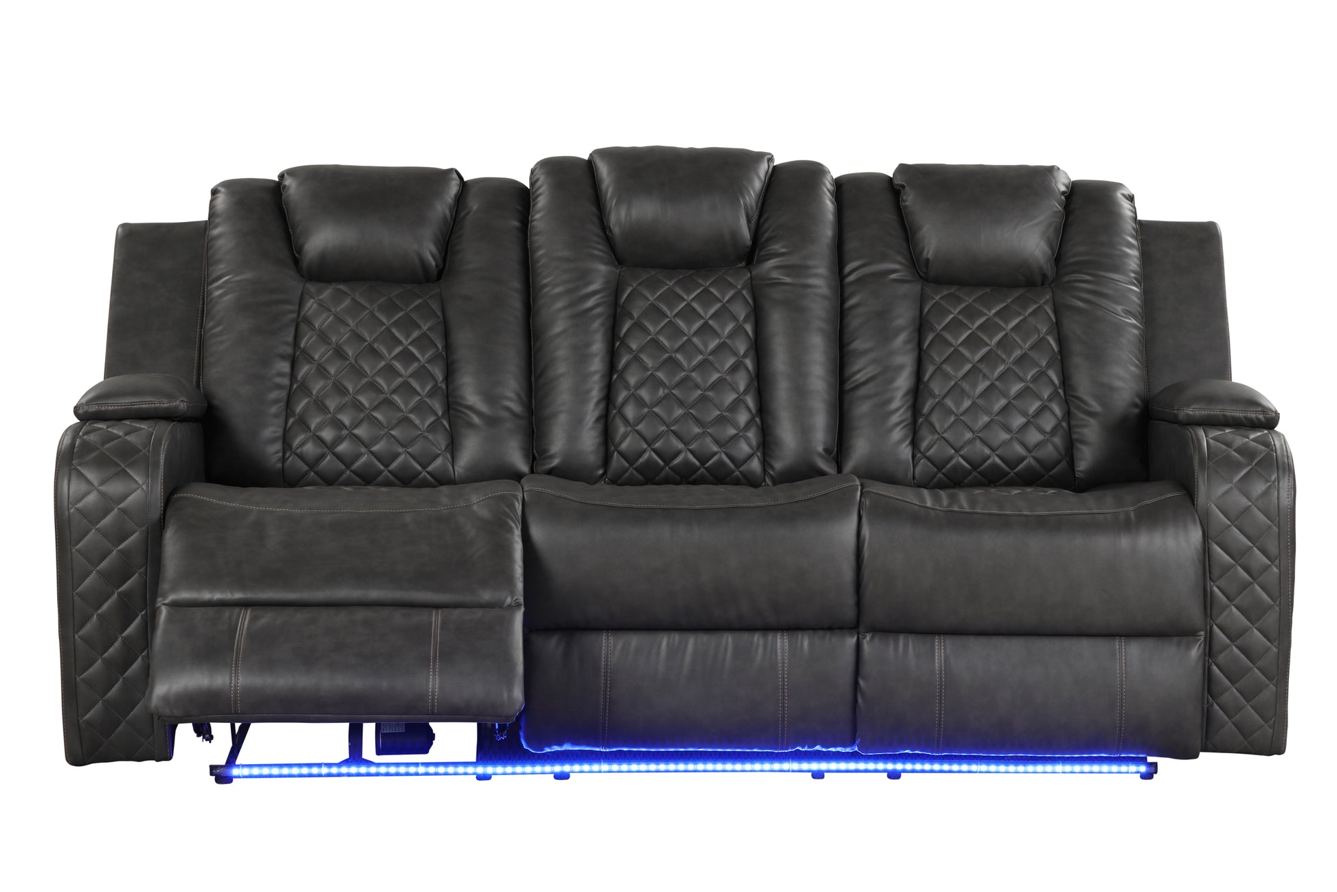Benz Led & Power Recliner 2 Pc Made With Faux Leather In Gray Grey Faux Leather Metal Primary Living Space Medium Soft Cushion Back Contemporary,Modern Rolled Arms Solid Wood Mdf Faux Leather 5 Seat