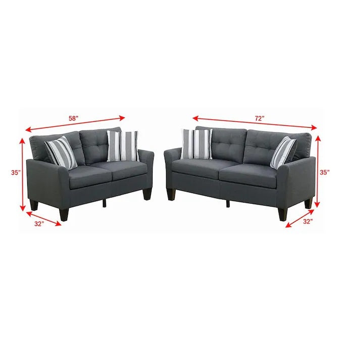 Living Room Furniture 2Pc Sofa Set Sofa And Loveseat Charcoal Glossy Polyfiber Plywood Solid Pine Charcoal Grey Wood Primary Living Space Tufted Back Modern,Transitional Pine Flared Arms Plywood 5 Seat