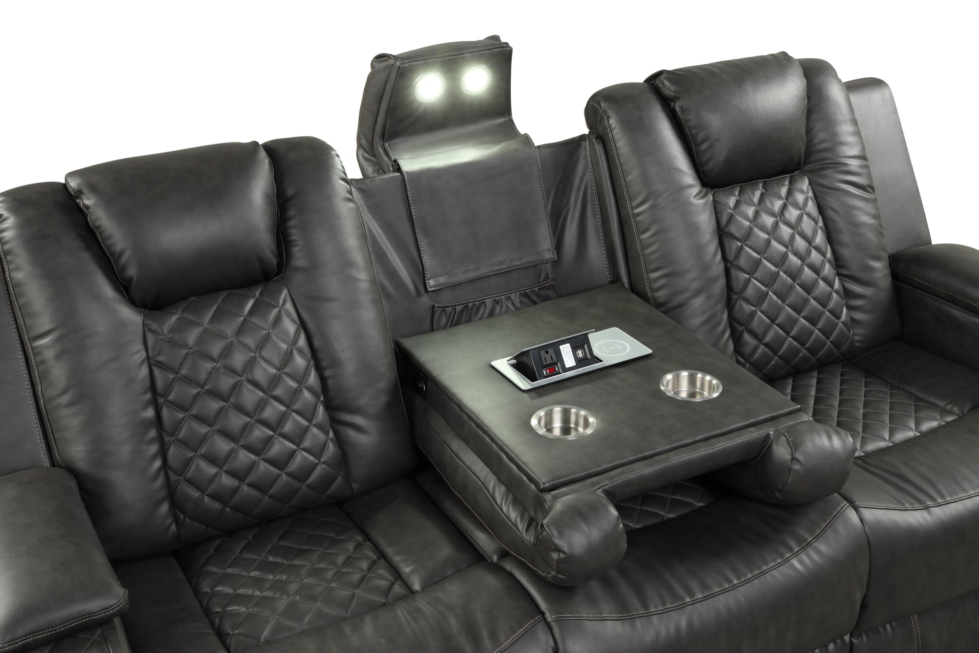 Benz Led & Power Recliner 3 Pc Made With Faux Leather In Gray Grey Faux Leather Metal Primary Living Space Medium Soft Cushion Back Contemporary,Modern Solid Wood Mdf Faux Leather 6 Seat