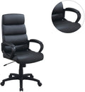 Black Faux Leather Cushioned Upholstered 1Pc Office Chair Adjustable Height Desk Chair Relax Black Office Contemporary,Modern Office Chairs Solid Back Adjustable Height Bonded Leather