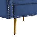 Modern Velvet Upholstered Reversible Sectional Sofa Bedl Shaped Couch With Movable Ottoman And Trim For Living Room. Blue Blue Velvet Wood Tufted Back Foam Velvet 3 Seat