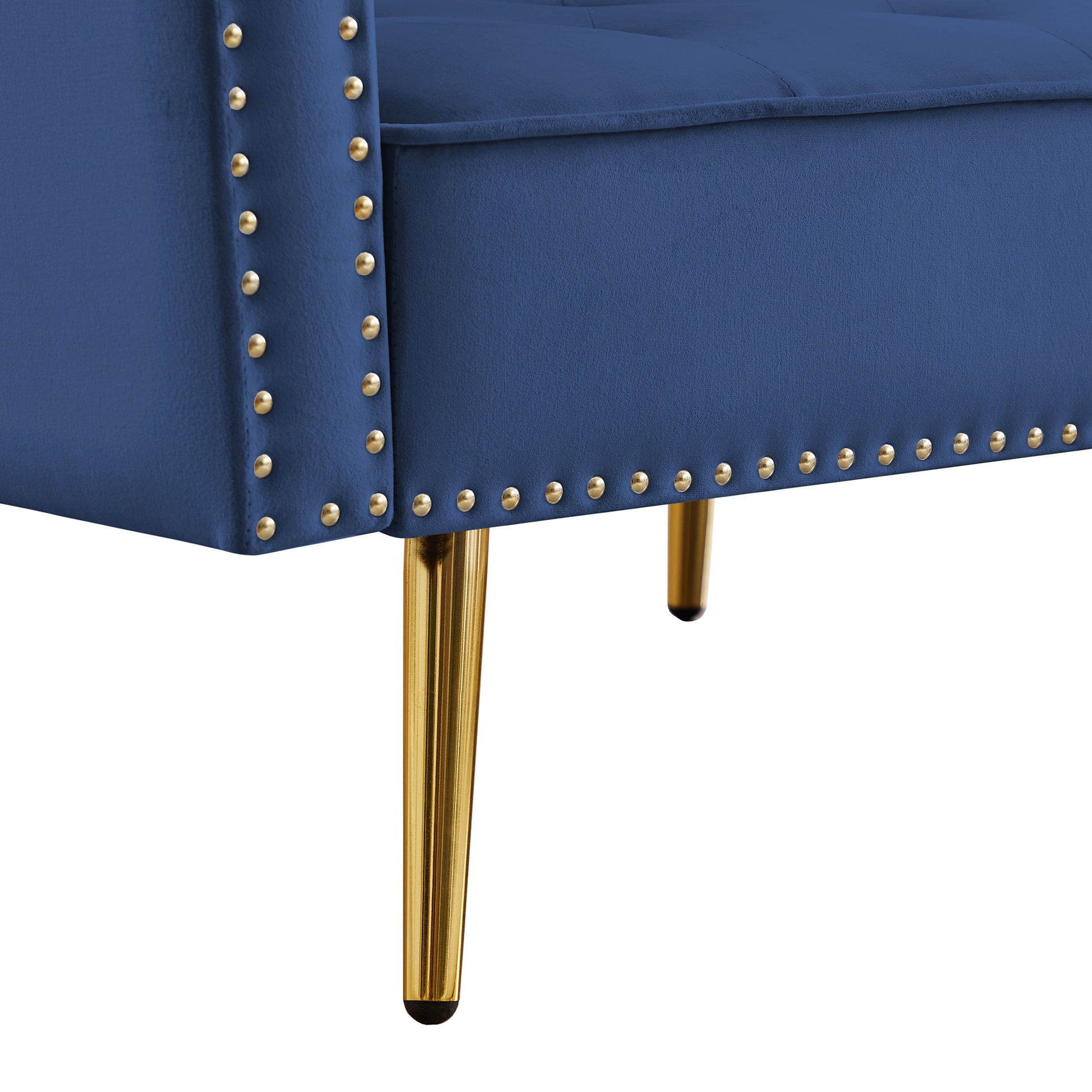 Modern Velvet Upholstered Reversible Sectional Sofa Bedl Shaped Couch With Movable Ottoman And Trim For Living Room. Blue Blue Velvet Wood Tufted Back Foam Velvet 3 Seat