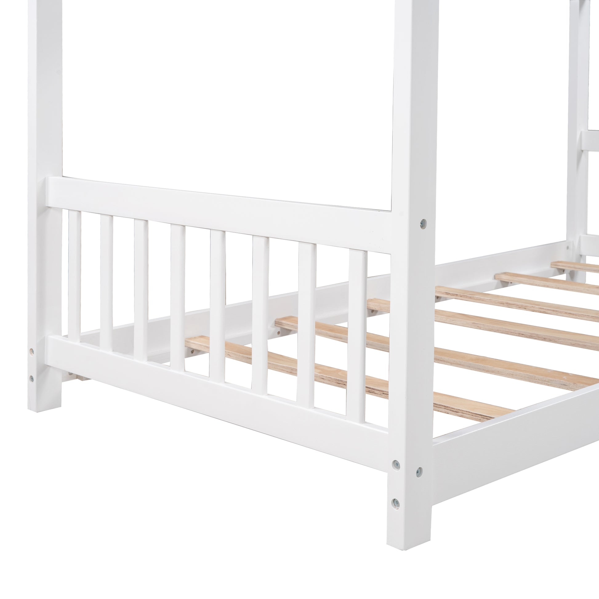 Twin Size House Platform Bed With Headboard And Footboard,Roof Design,White White Pine