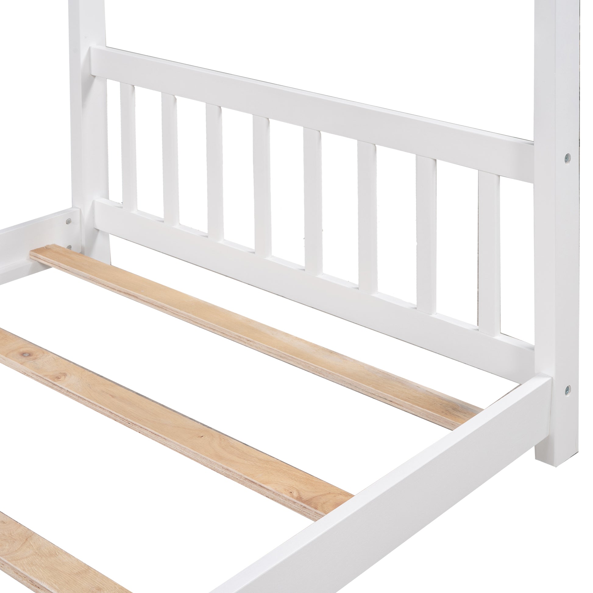 Twin Size House Platform Bed With Headboard And Footboard,Roof Design,White White Pine