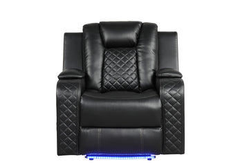 Benz Led & Power Recliner Chair Made With Faux Leather In Black Black Polypropylene