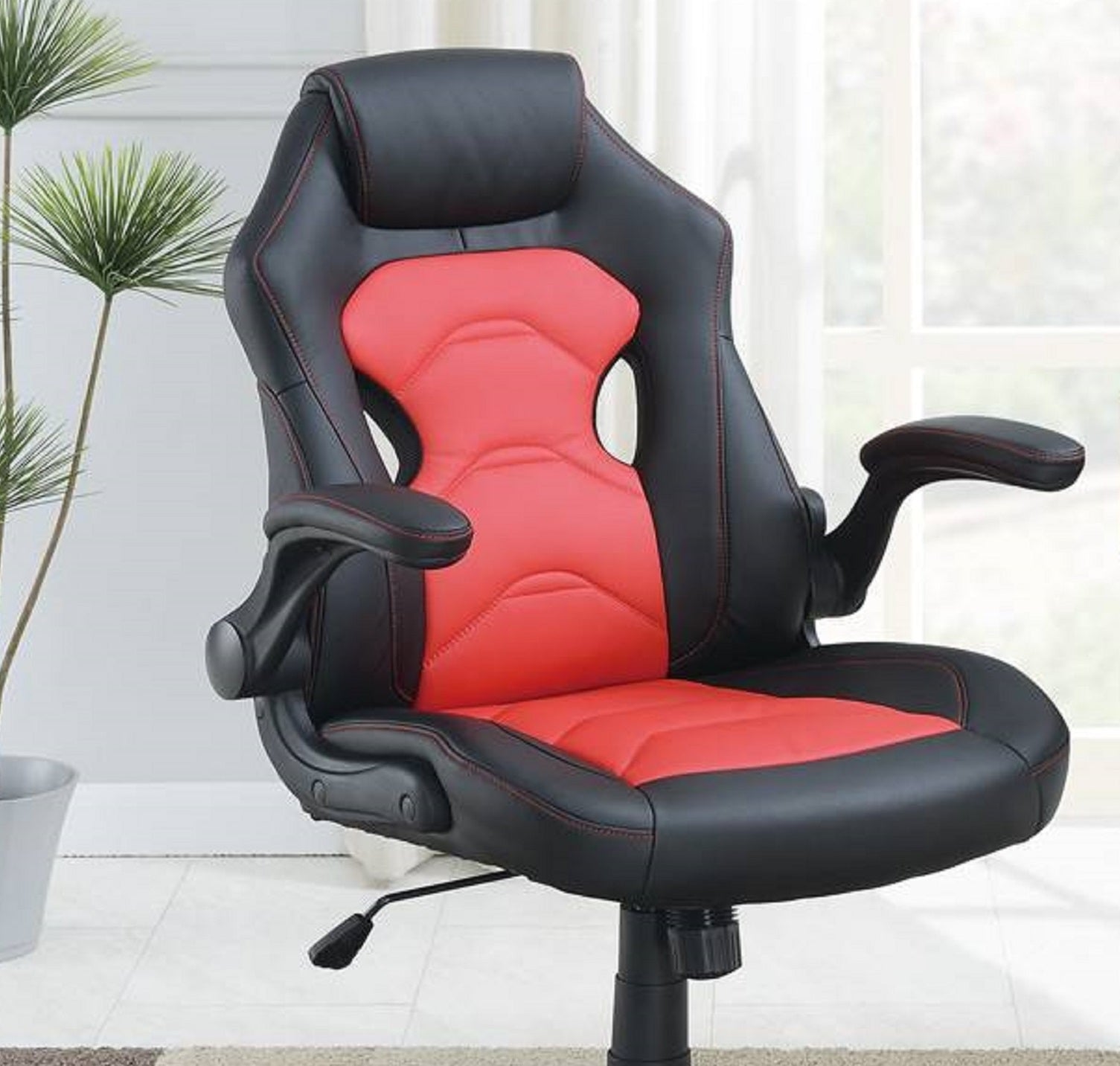 Office Chair Upholstered 1Pc Comfort Chair Relax Gaming Office Chair Work Black And Red Color Black Red Office Contemporary,Modern Office Chairs Solid Back Adjustable Height Fabric