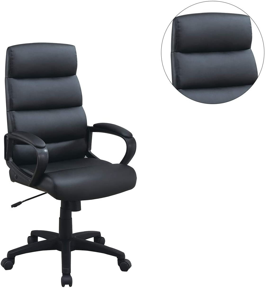 Black Faux Leather Cushioned Upholstered 1Pc Office Chair Adjustable Height Desk Chair Relax Black Office Contemporary,Modern Office Chairs Solid Back Adjustable Height Bonded Leather