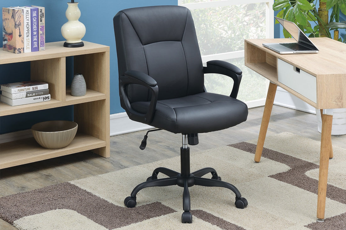 Relax Cushioned Office Chair 1Pc Black Upholstered Seat Back Adjustable Chair Comfort Black Office Modern Office Chairs Adjustable Height Fabric