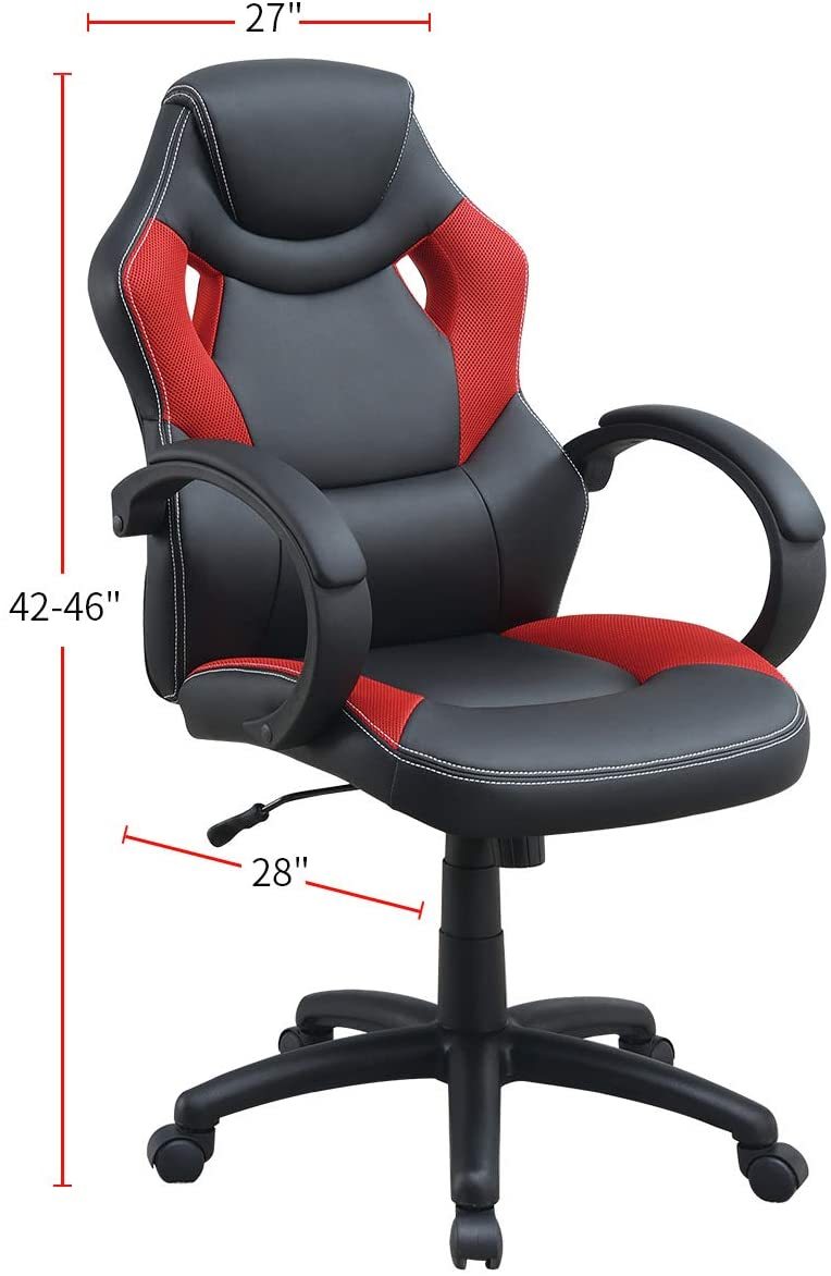 Office Chair Upholstered 1Pc Cushioned Comfort Chair Relax Gaming Office Work Black And Red Color Black Office Contemporary,Mid Century Modern,Modern Office Chairs Solid Back Adjustable Height Fabric