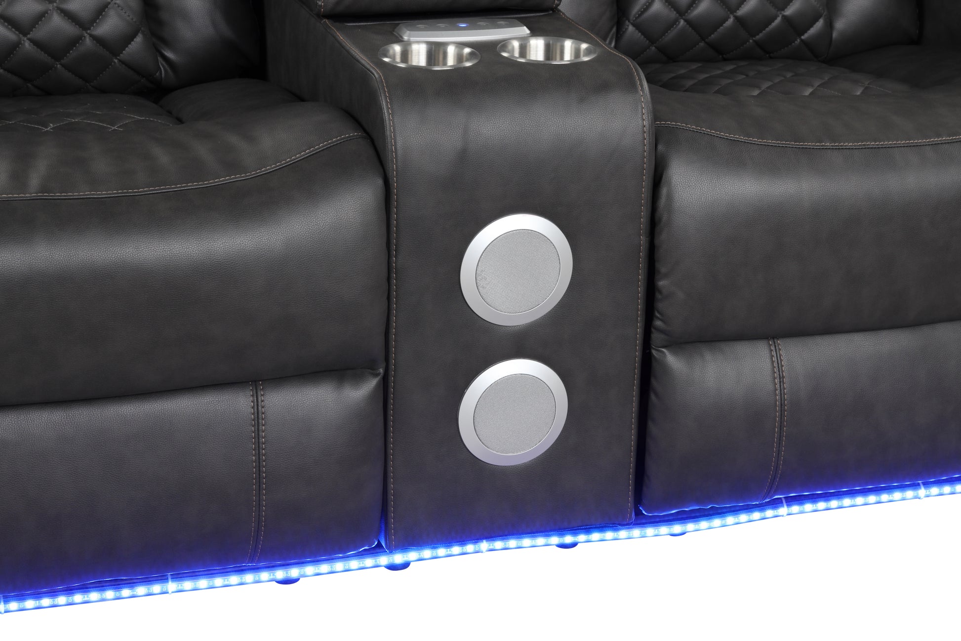 Benz Led & Power Recliner 2 Pc Made With Faux Leather In Gray Grey Faux Leather Metal Primary Living Space Medium Soft Cushion Back Contemporary,Modern Rolled Arms Solid Wood Mdf Faux Leather 5 Seat