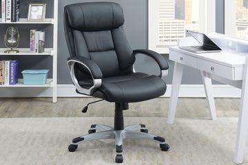 Classic 1Pc Office Chair Black Color Cushioned Headrest Adjustable Work Silver Armrest Black Office Contemporary,Modern Office Chairs Solid Back Adjustable Height Fabric