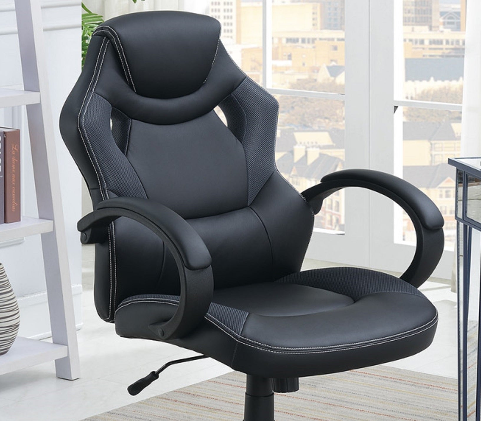 Office Chair Upholstered 1Pc Cushioned Comfort Chair Relax Gaming Office Work Black Color Black Office Mid Century Modern,Modern Office Chairs Solid Back Adjustable Height Fabric