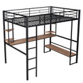 Full Size Loft Metal&Mdf Bed With Long Desk And Shelves,Black Black Metal