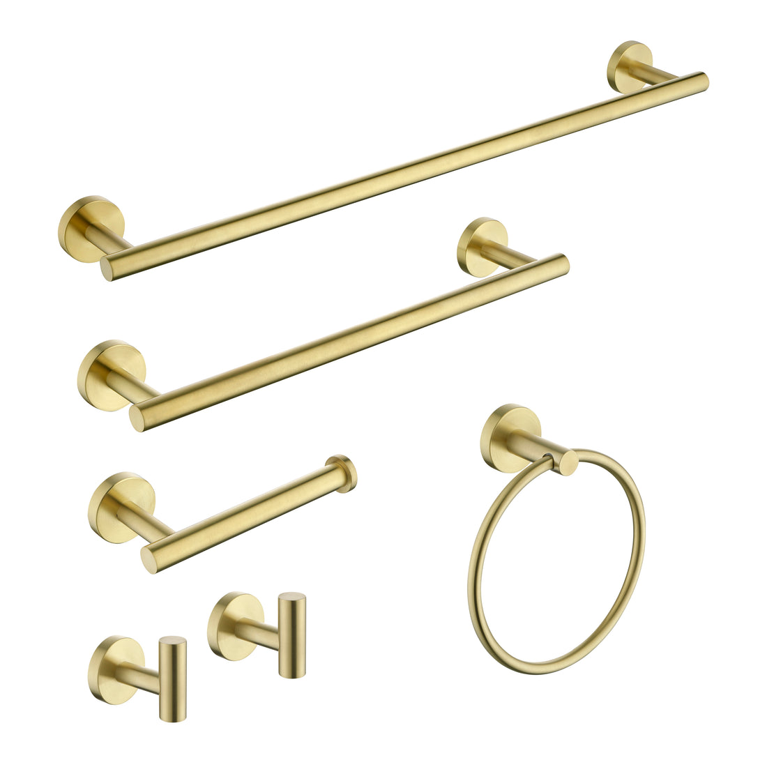 6 Pieces Brushed Gold Bathroom Hardware Set Sus304 Stainless Steel Round Wall Mounted Includes Hand Towel Bar,Toilet Paper Holder,Robe Towel Hooks,Bathroom Accessories Kit Brushed Gold Stainless Steel