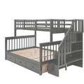 Stairway Twin Over Full Bunk Bed With Drawer, Storage And Guard Rail For Bedroom, Dorm, For Adults, Gray Color Old Sku: Lp000219Aae Gray Solid Wood