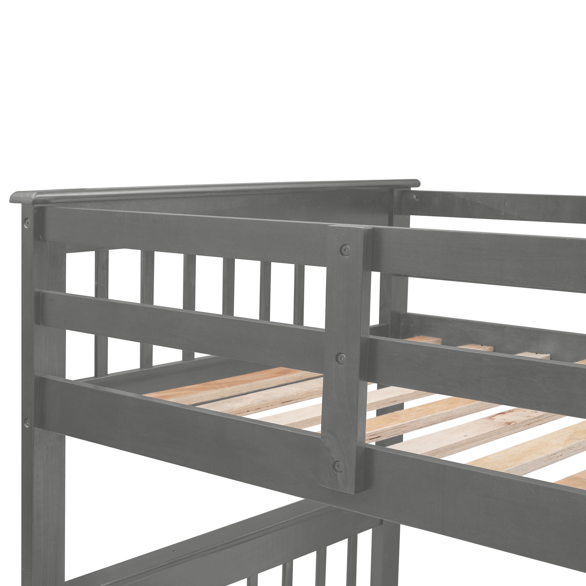 Stairway Twin Over Full Bunk Bed With Drawer, Storage And Guard Rail For Bedroom, Dorm, For Adults, Gray Color Old Sku: Lp000219Aae Gray Solid Wood