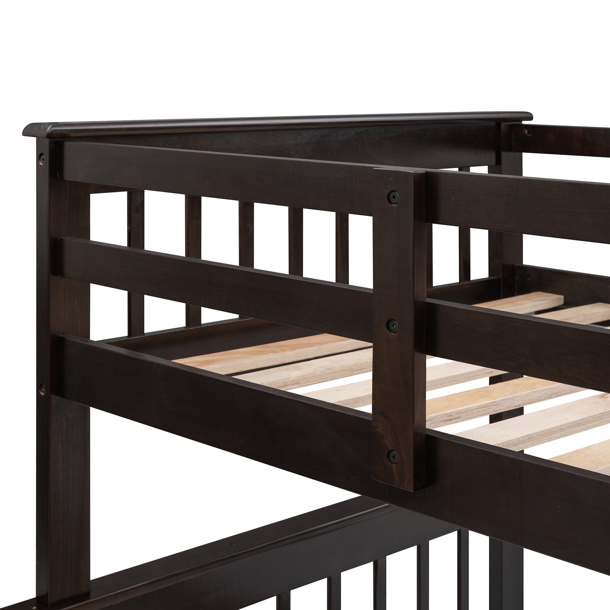 Stairway Twin Over Full Bunk Bed With Drawer, Storage And Guard Rail For Bedroom, Dorm, For Adults, Espresso Color Old Sku: Lp000219Aap Espresso Solid Wood