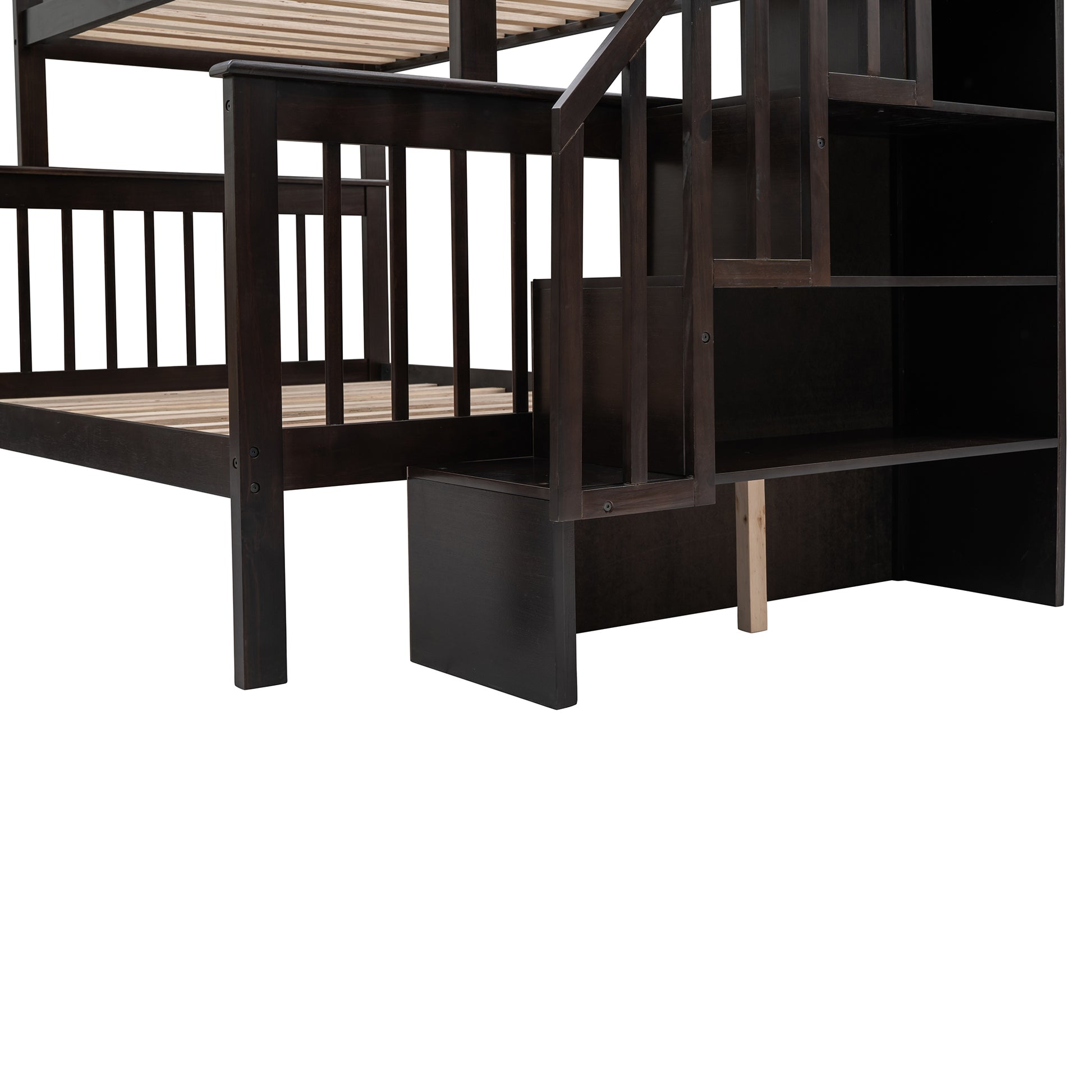 Stairway Twin Over Full Bunk Bed With Drawer, Storage And Guard Rail For Bedroom, Dorm, For Adults, Espresso Color Old Sku: Lp000219Aap Espresso Solid Wood