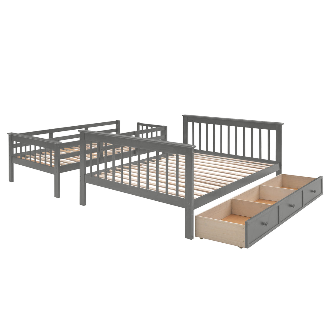 Stairway Twin Over Full Bunk Bed With Drawer, Storage And Guard Rail For Bedroom, Dorm, For Adults, Gray Color Old Sku: Lp000219Aae Gray Solid Wood