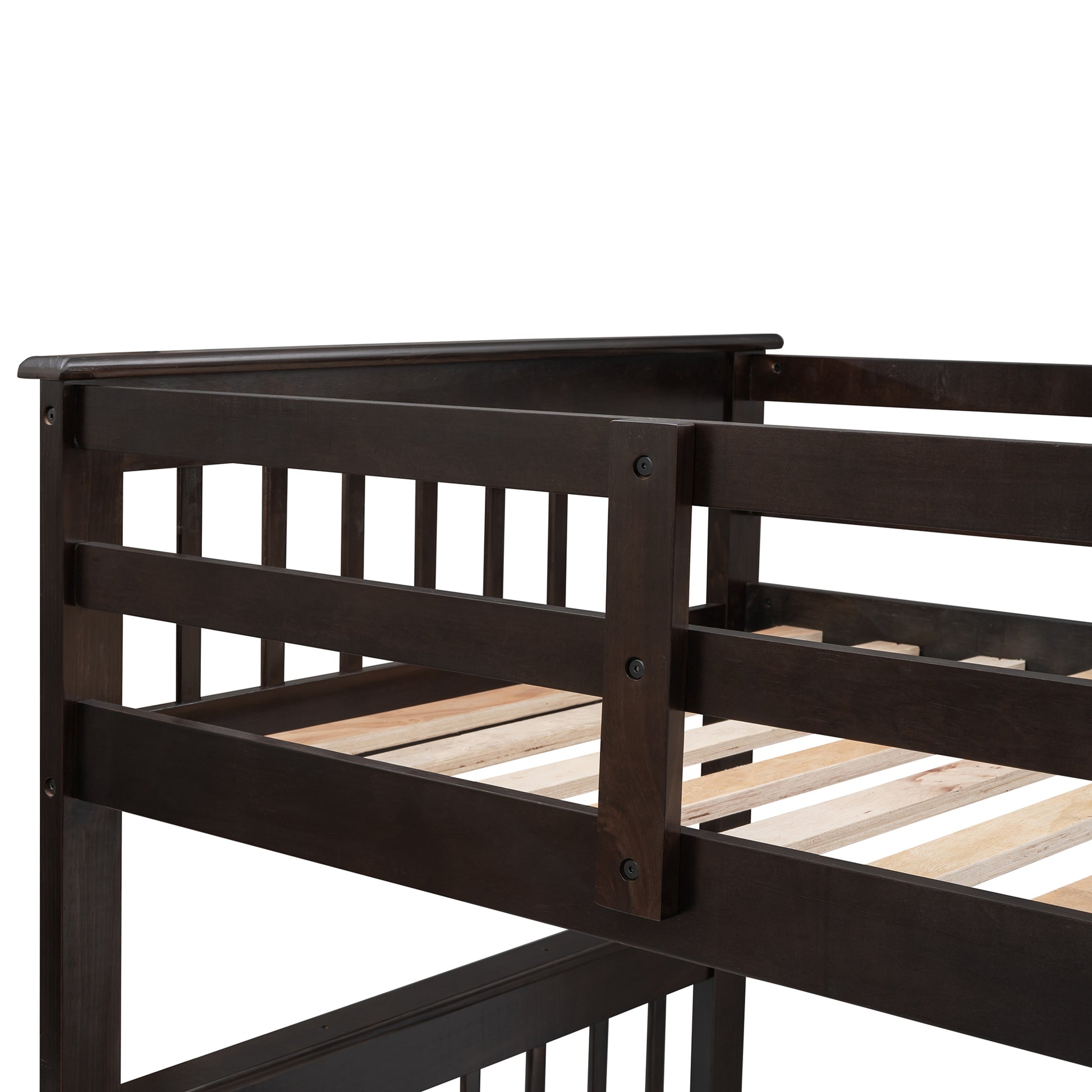 Stairway Twin Over Full Bunk Bed With Drawer, Storage And Guard Rail For Bedroom, Dorm, For Adults, Espresso Color Old Sku: Lp000219Aap Espresso Solid Wood