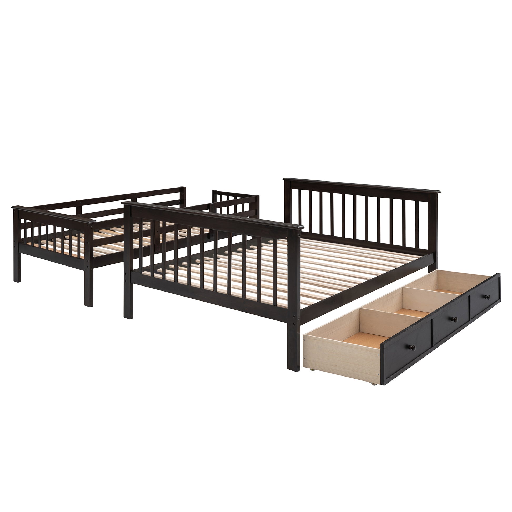 Stairway Twin Over Full Bunk Bed With Drawer, Storage And Guard Rail For Bedroom, Dorm, For Adults, Espresso Color Old Sku: Lp000219Aap Espresso Solid Wood