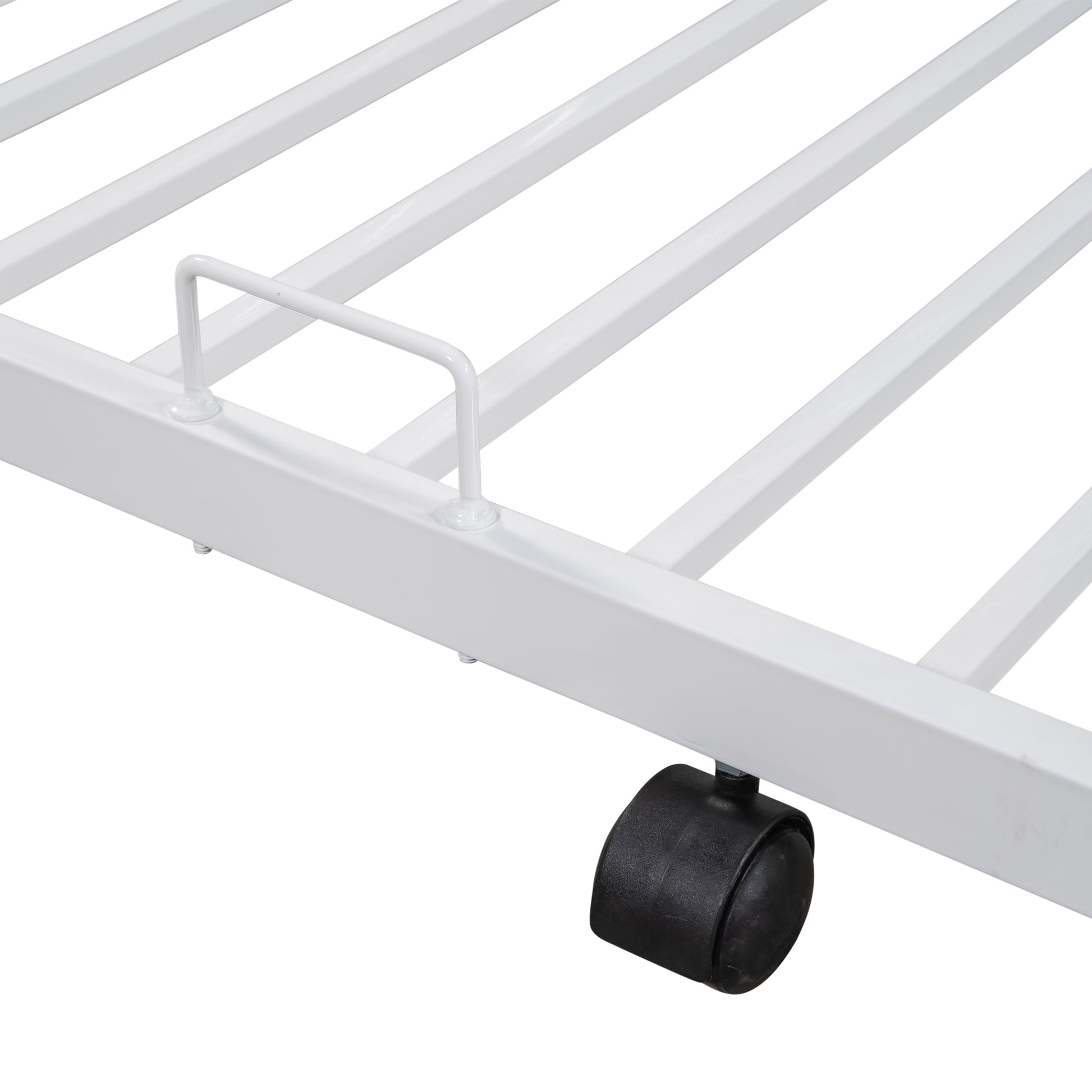 Metal Twin Over Full Bunk Bed With Trundle Heavy Duty Sturdy Metal Noise Reduced Safety Guardrail Wooden Decoration Convenient Trundle Bunk Bed For Three Cpc Certified No Box Spring Needed White Metal