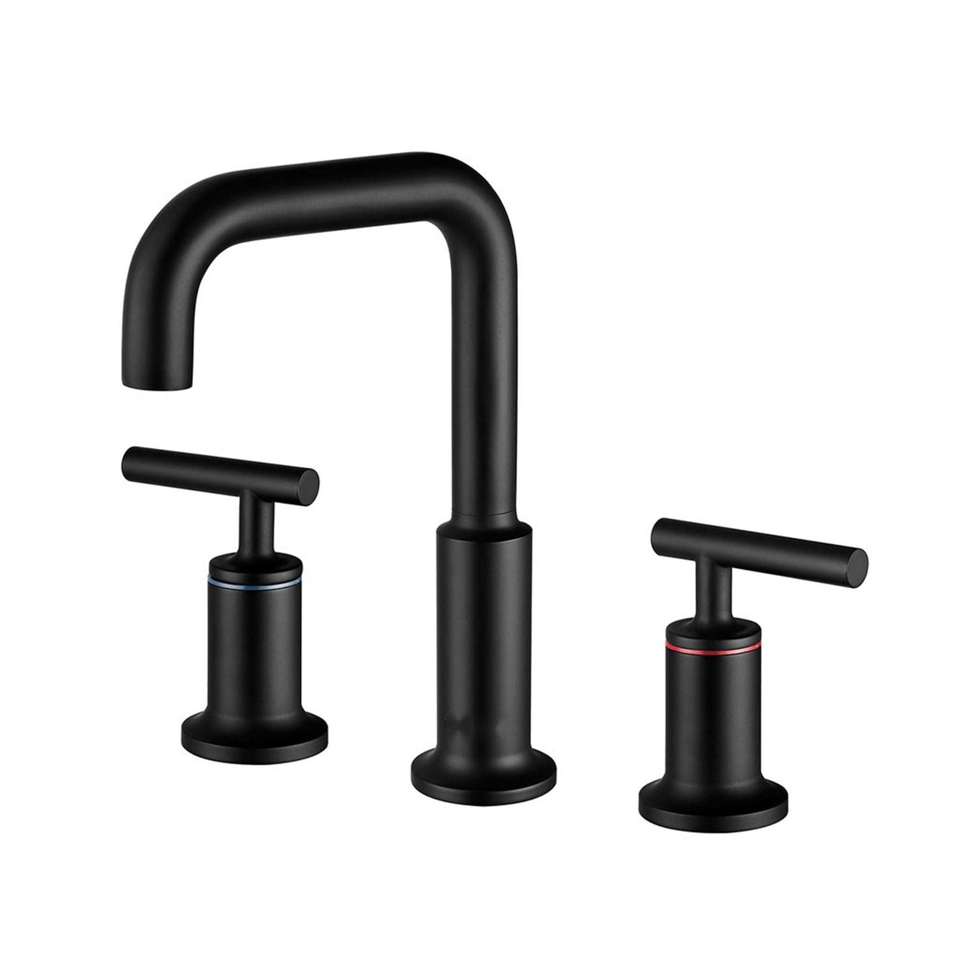 Matt Black Widespread Bathroom Sink Faucet With With Cupc Water Supply Hose And Cartridge Matte Black Brass