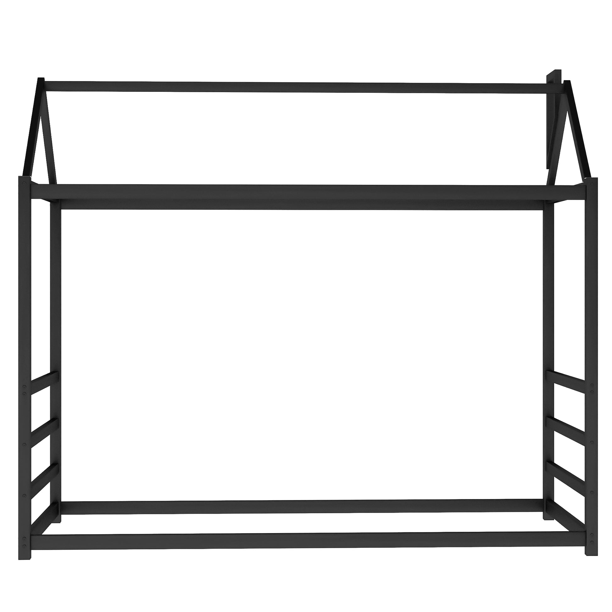 House Platform Bed With Roof And Chimney Design,Black Black Metal