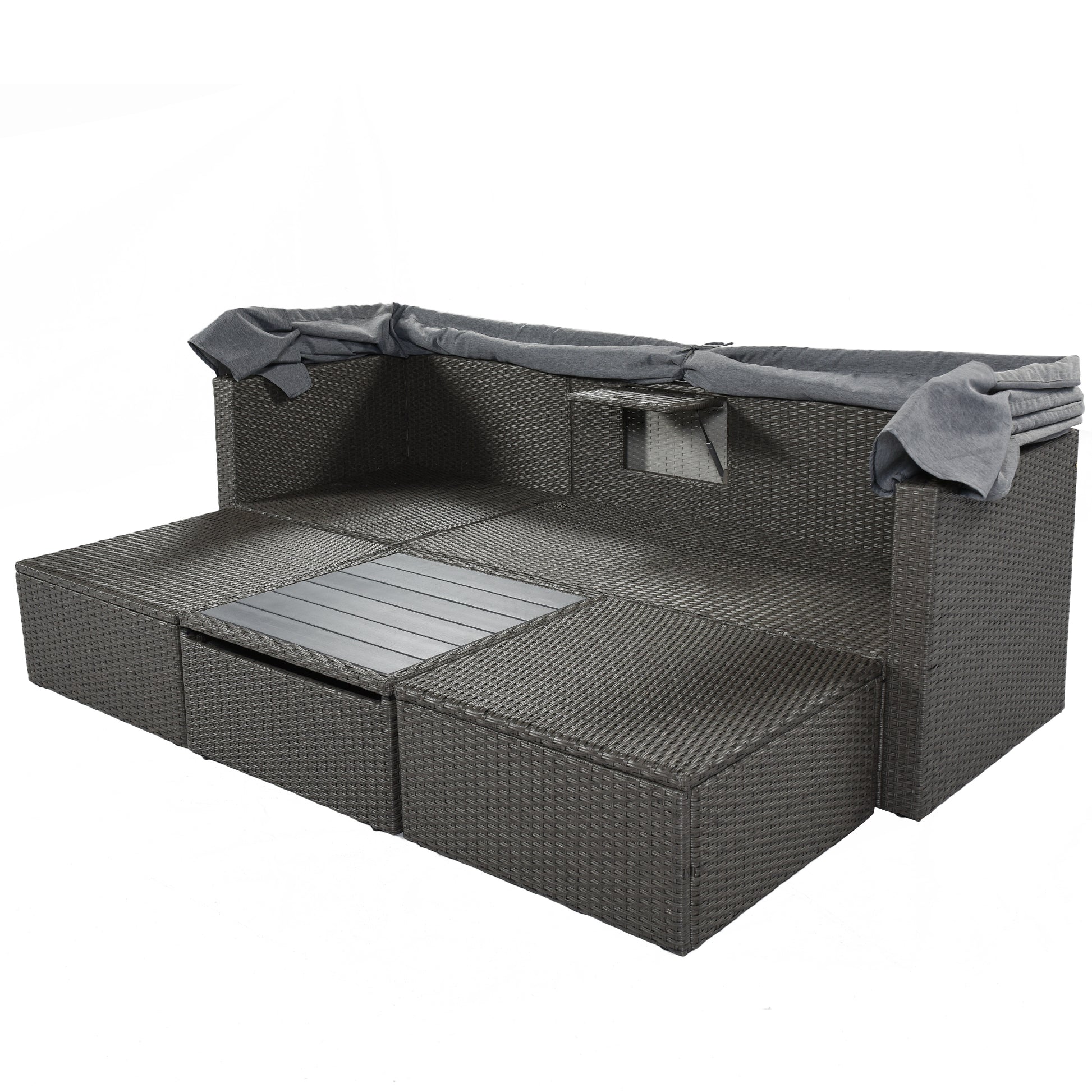 Outdoor Patio Rectangle Daybed With Retractable Canopy, Wicker Furniture Sectional Seating With Washable Cushions, Backyard, Porch As Same As Wy000263Aae Gray Rattan