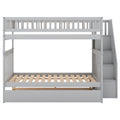 Full Over Full Bunk Bed With Trundle And Staircase,Gray Full Gray Pine