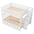 Full Over Full Bunk Bed With Trundle And Staircase,White Full White Pine