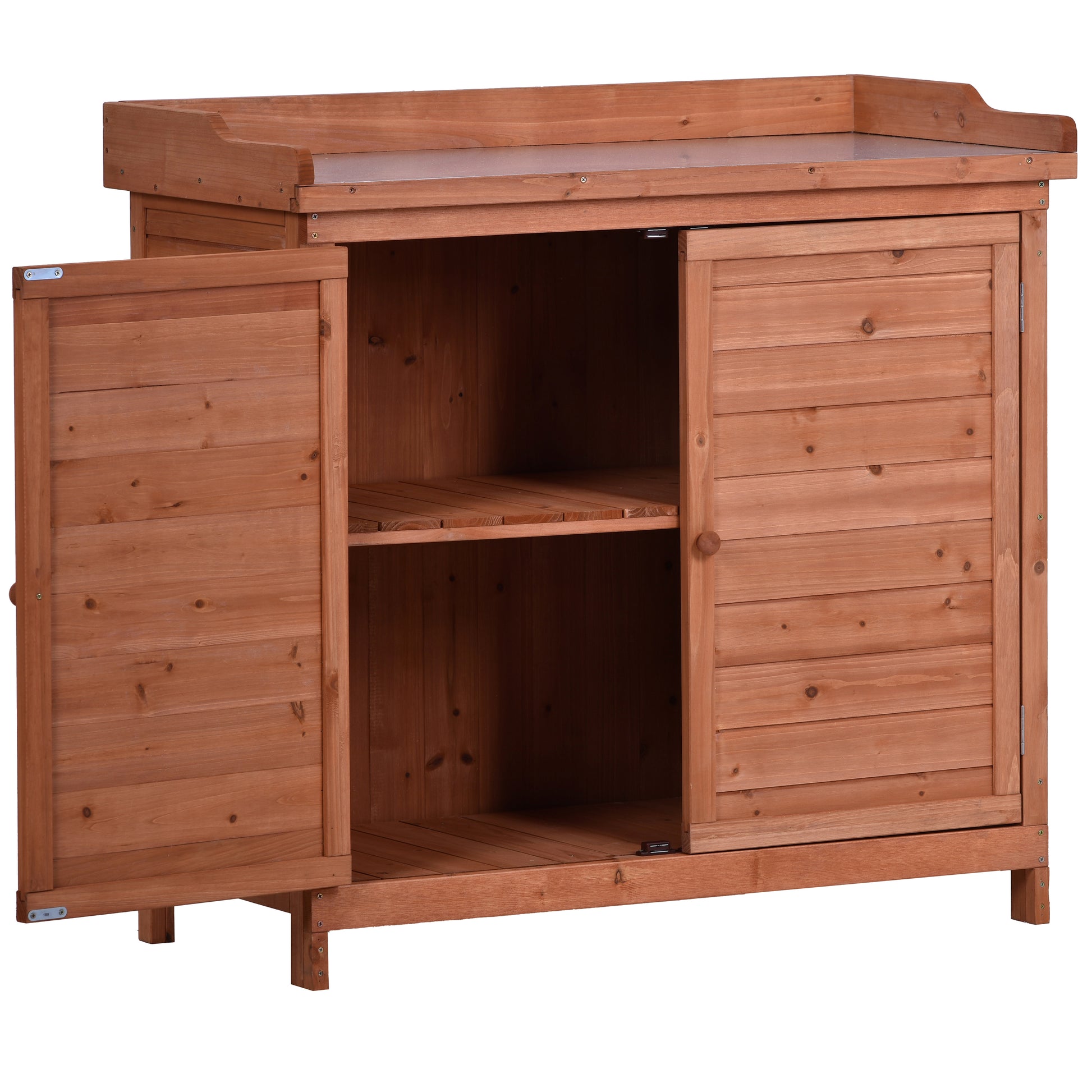 Outdoor 39" Potting Bench Table, Rustic Garden Wood Workstation Storage Cabinet Garden Shed With 2 Tier Shelves And Side Hook, Orange Orange Garden & Outdoor Casual Wood Solid Wood