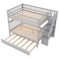 Full Over Full Bunk Bed With Trundle And Staircase,Gray Full Gray Pine