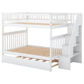 Full Over Full Bunk Bed With Trundle And Staircase,White White Pine