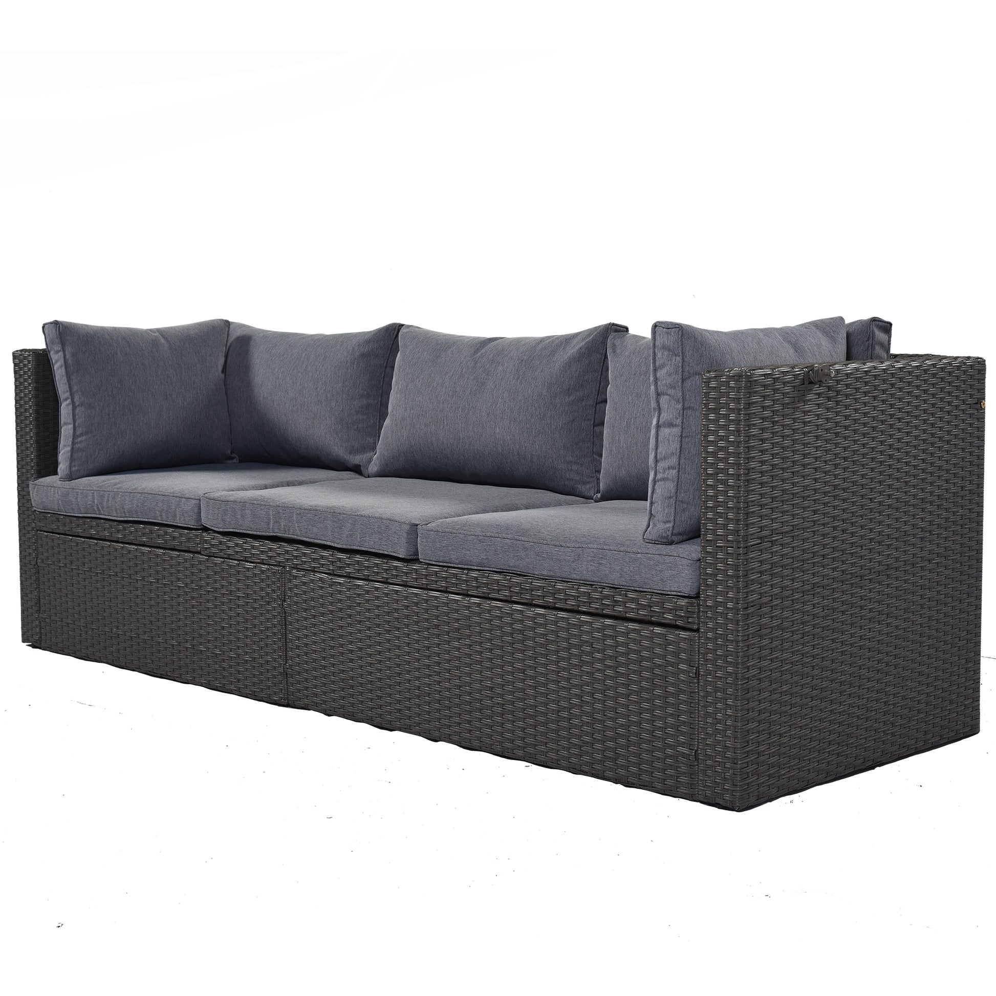 Outdoor Patio Rectangle Daybed With Retractable Canopy, Wicker Furniture Sectional Seating With Washable Cushions, Backyard, Porch As Same As Wy000263Aae Gray Rattan