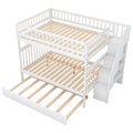 Full Over Full Bunk Bed With Trundle And Staircase,White Full White Pine