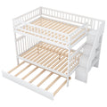 Full Over Full Bunk Bed With Trundle And Staircase,White White Pine