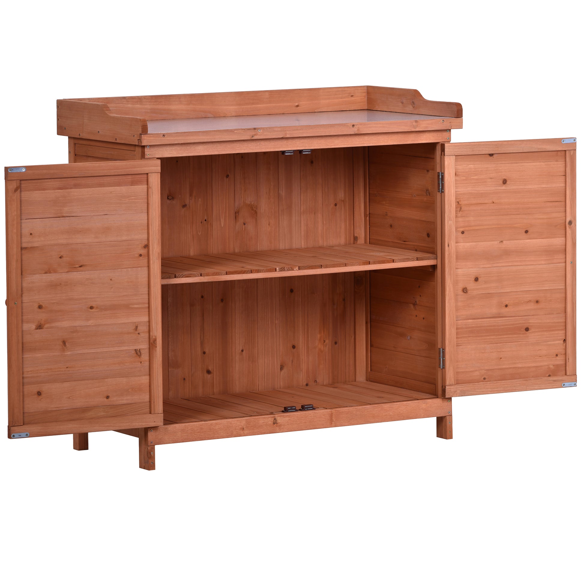 Outdoor 39" Potting Bench Table, Rustic Garden Wood Workstation Storage Cabinet Garden Shed With 2 Tier Shelves And Side Hook, Orange Orange Garden & Outdoor Casual Wood Solid Wood
